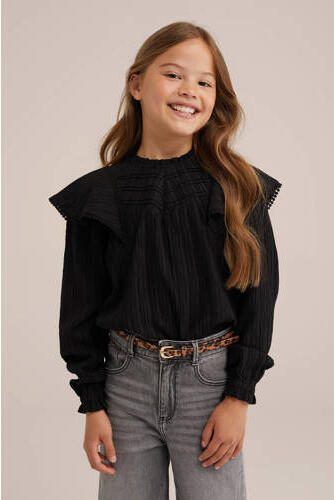 WE Fashion blouse zwart Meisjes Polyester Ronde hals Effen 122 128 - Foto 2