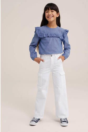 WE Fashion Blue Ridge high waist wide leg cargobroek wit Meisjes Katoen 122