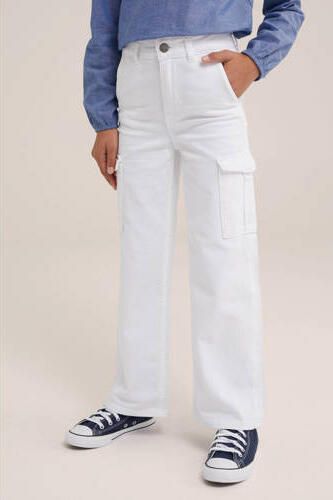 WE Fashion Blue Ridge high waist wide leg cargobroek wit Meisjes Katoen 122 - Foto 3