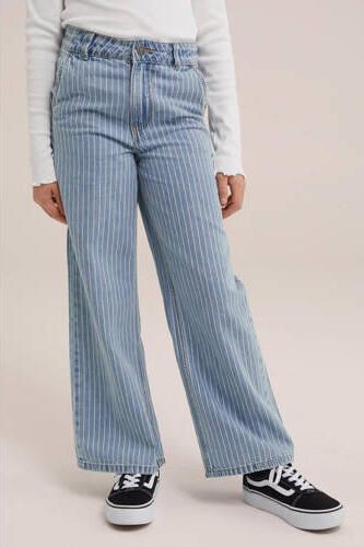WE Fashion Blue Ridge high waist wide leg jeans met krijtstreep bleached denim Blauw 110