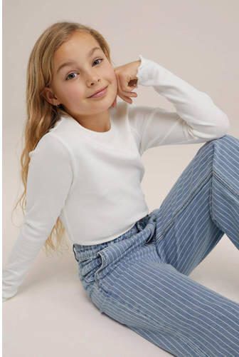 WE Fashion Blue Ridge high waist wide leg jeans met krijtstreep bleached denim Blauw 110 - Foto 2