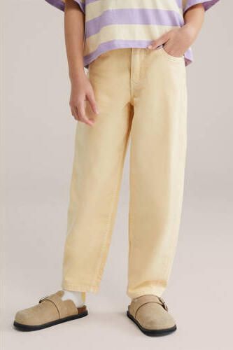 WE Fashion Blue Ridge high waist barrel jeans lichtgeel Meisjes Denim Effen