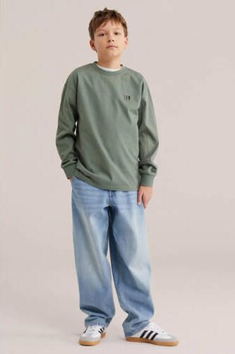 WE Fashion Blue Ridge longsleeve olijfgroen Jongens Sweat Ronde hals Logo - Foto 3