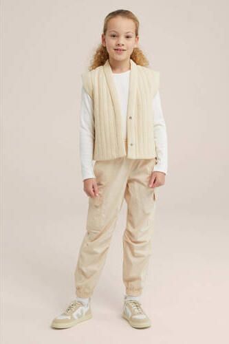 WE Fashion Blue Ridge loose fit cargobroek zand Beige Meisjes Katoen Effen 110 - Foto 3