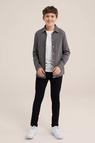 WE Fashion Blue Ridge overhemd antraciet Grijs Jongens Stretchkatoen Klassieke kraag 110 116