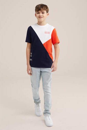 WE Fashion Blue Ridge slim fit jeans bleached denim Blauw Jongens Stretchdenim 104 - Foto 3