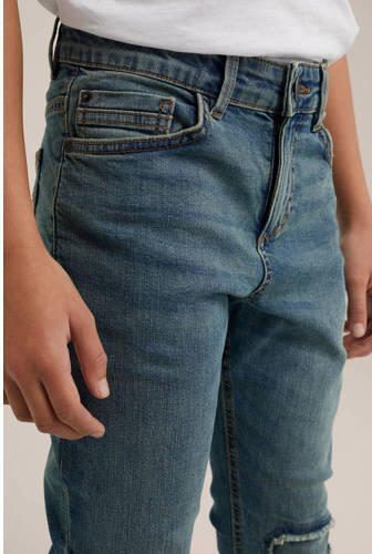 WE Fashion Blue Ridge slim fit jeans destroyed denim Blauw Jongens Stretchdenim 110 - Foto 3