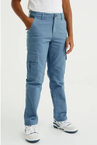 WE Fashion Blue Ridge straight fit cargobroek zachtblauw Jongens Stretchkatoen 104