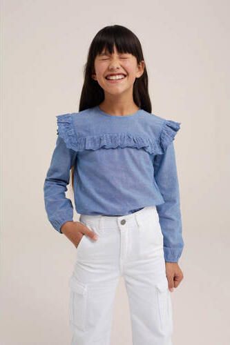 WE Fashion Blue Ridge top met borduursels blauw Meisjes Katoen Ronde hals 110 116 - Foto 1