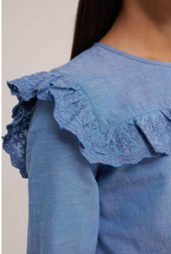 WE Fashion Blue Ridge top met borduursels blauw Meisjes Katoen Ronde hals 110 116 - Foto 2