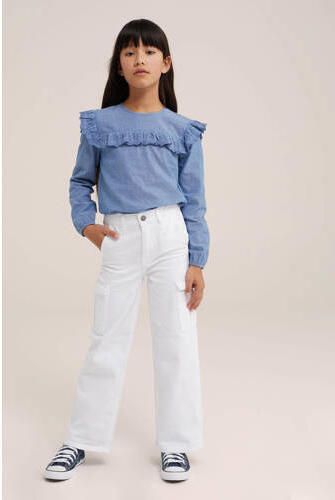 WE Fashion Blue Ridge top met borduursels blauw Meisjes Katoen Ronde hals 110 116 - Foto 3