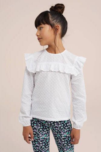 WE Fashion Blue Ridge top met borduursels wit Meisjes Katoen Ronde hals 122 128 - Foto 3