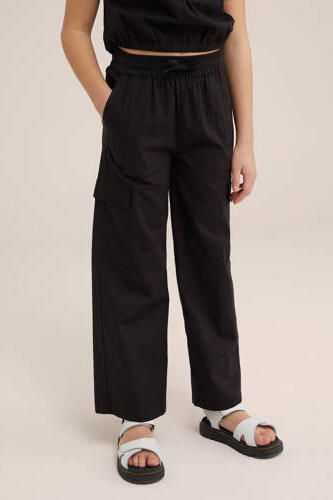 WE Fashion Blue Ridge wide leg cargobroek zwart Meisjes Katoen Effen 140