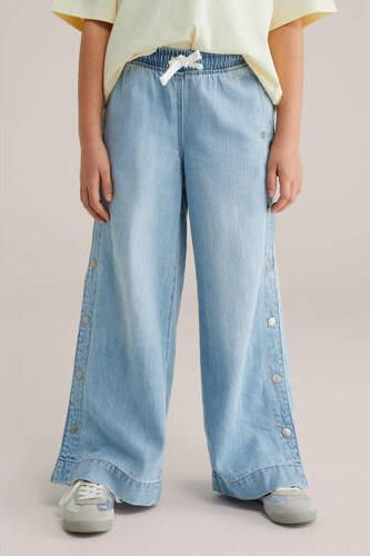 WE Fashion Blue Ridge wide leg jeans light blue denim Blauw Effen