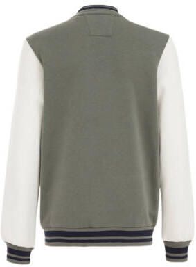 WE Fashion bomberjack olijfgroen wit Jas Jongens Katoen Ronde hals Effen 110 116