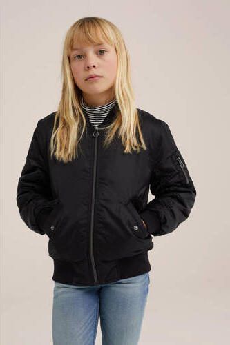 WE Fashion bomberjack zomer van gerecycled polyester zwart Jas Effen 92 - Foto 3