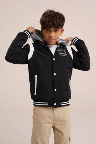 WE Fashion bomberjack zomer zwart wit Jas Jongens Katoen Capuchon Meerkleurig 110 116