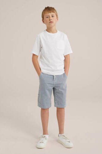 WE Fashion carpenter short met streep donkerblauw wit Korte broek Jongens Katoen 128 - Foto 2