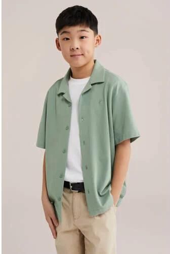 WE Fashion casual overhemd lichtgroen Jongens Katoen Klassieke kraag Effen