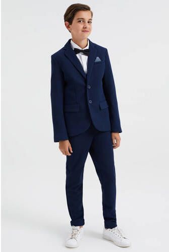 WE Fashion colbert donkerblauw Jongens Polyester Smokingkraag Effen 110 116 - Foto 4