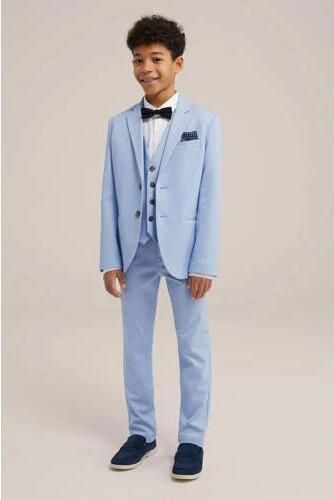WE Fashion colbert lichtblauw Jongens Polyester Smokingkraag Effen 110 116