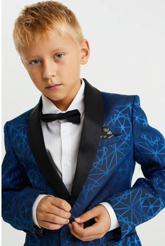 WE Fashion colbert met all over print blauw zwart Jongens Polyester Smokingkraag 110 116 - Foto 2