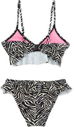 WE Fashion crop bikini met ruches zwart wit Meisjes Polyamide Zebraprint 134 140