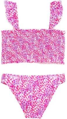 WE Fashion crop bikini met smock roze paars Meisjes Polyamide Dierenprint 122 128 - Foto 2