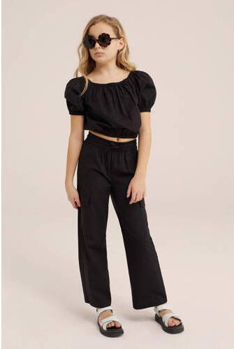 WE Fashion crop top zwart Meisjes Katoen Off shoulder Effen 134 140 - Foto 3