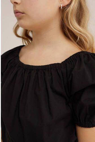 WE Fashion crop top zwart Meisjes Katoen Off shoulder Effen 134 140 - Foto 2
