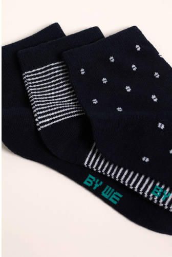 WE Fashion enkelsokken set van 3 donkerblauw Jongens Katoen All over print 23 26