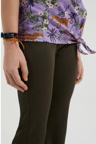 WE Fashion flared broek van gerecycled polyester donkergroen 176 - Foto 3