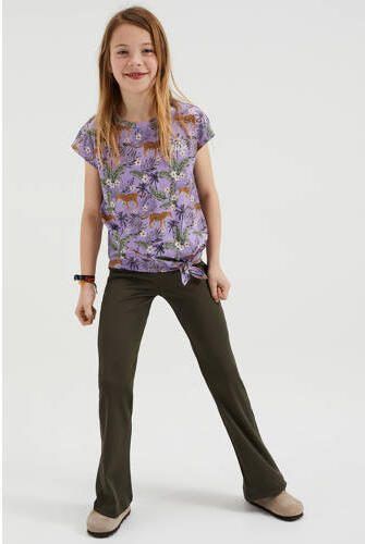 WE Fashion flared broek van gerecycled polyester donkergroen 176 - Foto 4