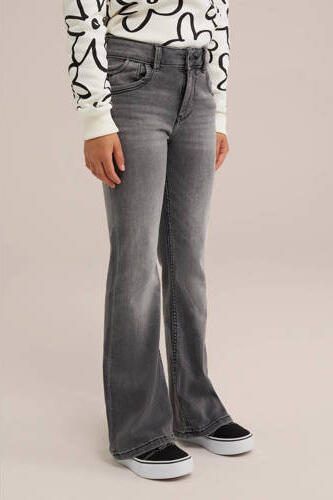 WE Fashion flared jeans dark grey Grijs Meisjes Stretchdenim 158 - Foto 3