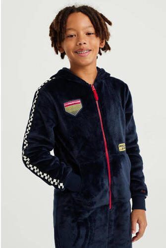 WE Fashion fleece onesie donkerblauw Printopdruk 110 116 - Foto 4