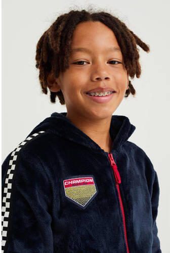 WE Fashion fleece onesie donkerblauw Printopdruk 110 116 - Foto 3
