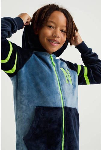 WE Fashion fleece onesie donkerblauw lichtblauw Meerkleurig 110 116 - Foto 3