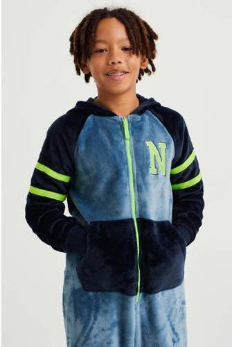 WE Fashion fleece onesie donkerblauw lichtblauw Meerkleurig 110 116 - Foto 4