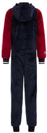 WE Fashion fleece onesie donkerblauw rood Jongens Teddy Capuchon Meerkleurig 122 128 - Foto 3