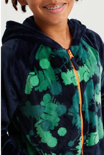 WE Fashion fleece onesie met all over print donkerblauw groen All over print 110 116 - Foto 3