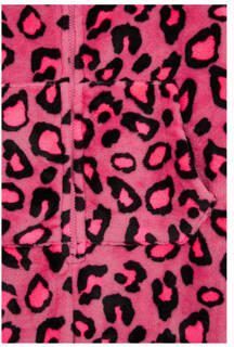 WE Fashion fleece onesie met panterprint felroze zwart Panterprint 134 140