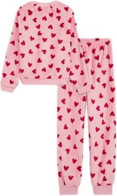 WE Fashion fleece pyjama met hartjes dessin roze rood Hartjes 110 116