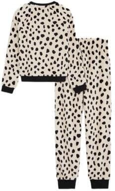 WE Fashion fleece pyjama met panterprint ecru zwart Panterprint 146 152