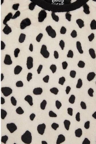 WE Fashion fleece pyjama met panterprint ecru zwart Panterprint 146 152 - Foto 2