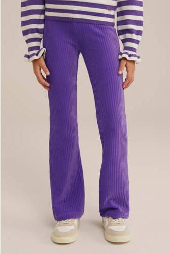 WE Fashion fluwelen flared broek donkerpaars Meisjes Fluweel Effen