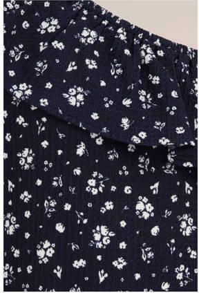 WE Fashion gebloemd one shoulderT-shirt donkerblauw wit Bloemen 110 116 - Foto 3