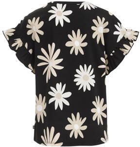WE Fashion gebloemd T-shirt black uni Zwart Meisjes Katoen Ronde hals Bloemen 134 140 - Foto 3