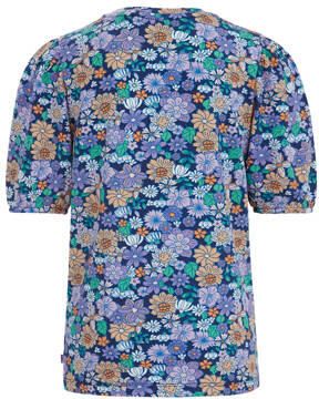 WE Fashion gebloemd T-shirt blauw Meisjes Katoen Ronde hals Bloemen 110 116