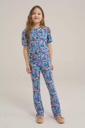 WE Fashion gebloemd T-shirt blauw Meisjes Katoen Ronde hals Bloemen 110 116 - Foto 3