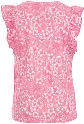 WE Fashion gebloemd T-shirt roze Meisjes Katoen Ronde hals Bloemen 122 128